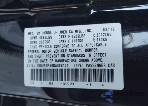2016 Acura Tlx V6 Tech z USA, uszkodzony, nr VIN 19UUB2F59GA008131